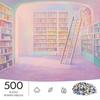 500pcs Jigsaw Puzzle Suitable for & Families - Challenging Bookshelf Building Brain with Pink-Purple Book Nook Frame, Portable Rectangular for Home De