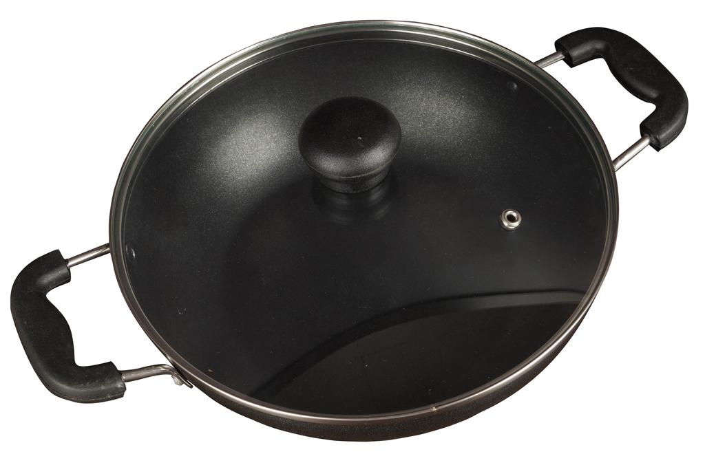 Trifri Kadai Set with Cover Aluminium Cookware Lightweight Non,stick Indian Wok Cooking