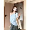 2026 Summer Plus Size Women's One-Shoulder T-Shirt - Slimming, Tummy Concealing, Pure Cotton, Versatile Casual Top