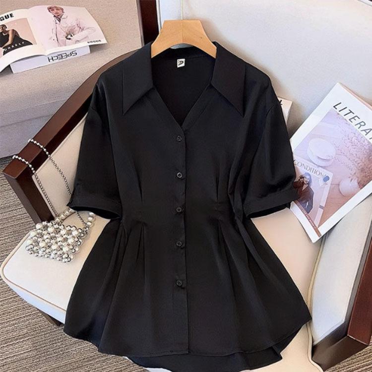 YYFS Dámská móda Ležérní Léto Jaro Jednobarevný potisk Halenky a košile s krátkým rukávem a výstřihem do V