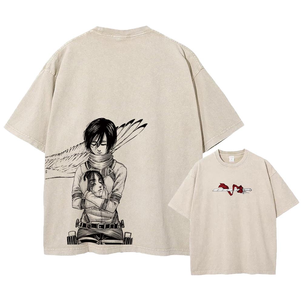 Anime Attack On Titan Acid T Shirts Casual Vintage Washed Shingeki No Kyojin Tee Short Sleeve Manga Gothic Tops Summer
