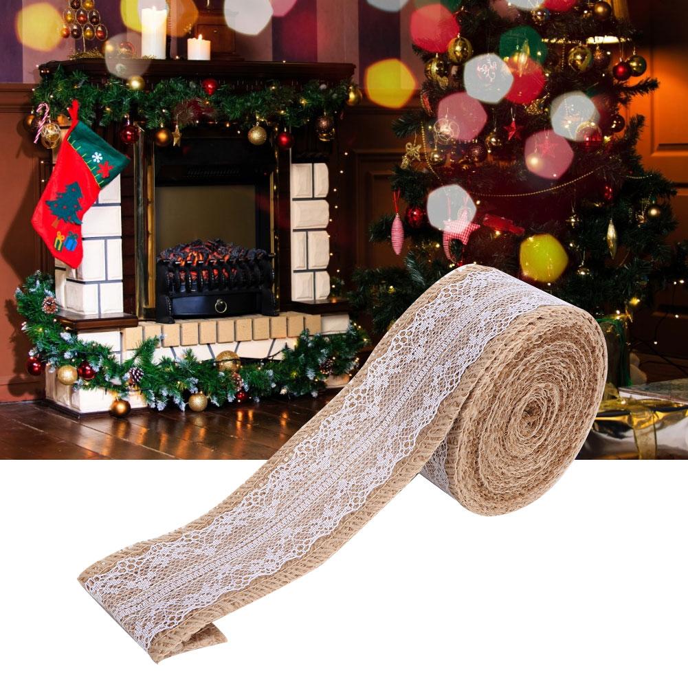 2 Rollen 5m Schönes Leinen Spitzenband Rolle Band Zuhause Weihnachten Hochzeit DIY Zubehör