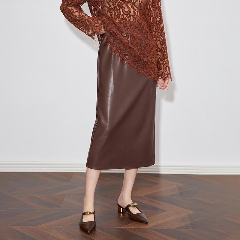 

Ретро юбка прямого кроя из мягкой ПУ кожи для осени/зимы M