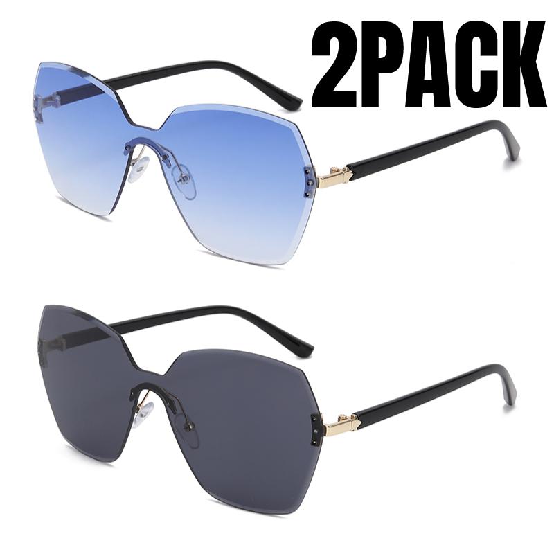 2PACK New Retro Women Sunglasses Gradient Frameless Trendy Design Shades Fashion High End Man One Piece Glasses Outdoor Sunnies
