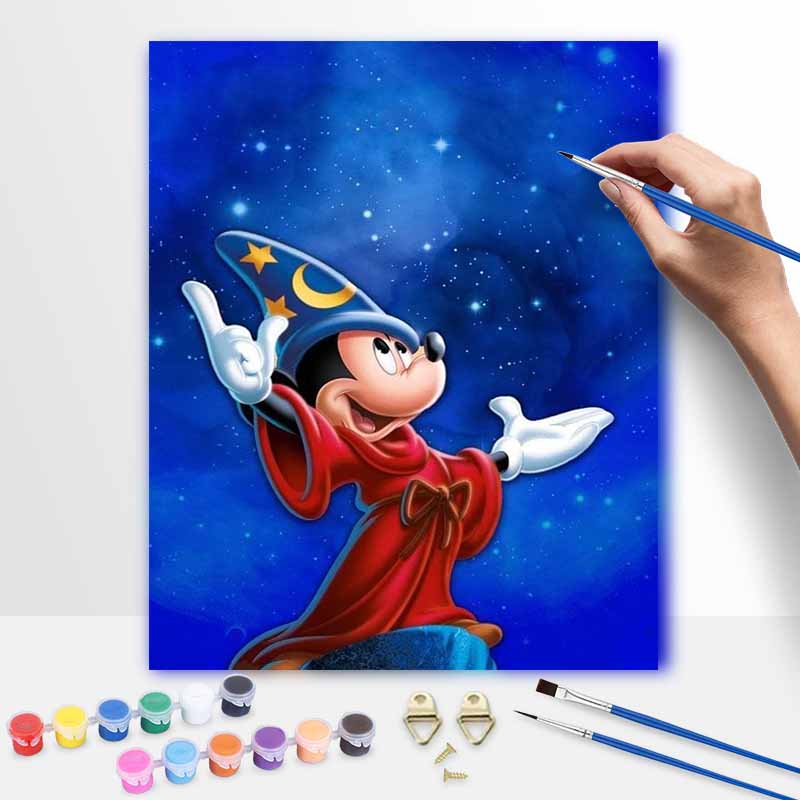 Disney Oil Painting DIY Digital Painting Mickey Mouse Wizard Starry Sky HandPainted Wall Art for Living Room or Entryway.
