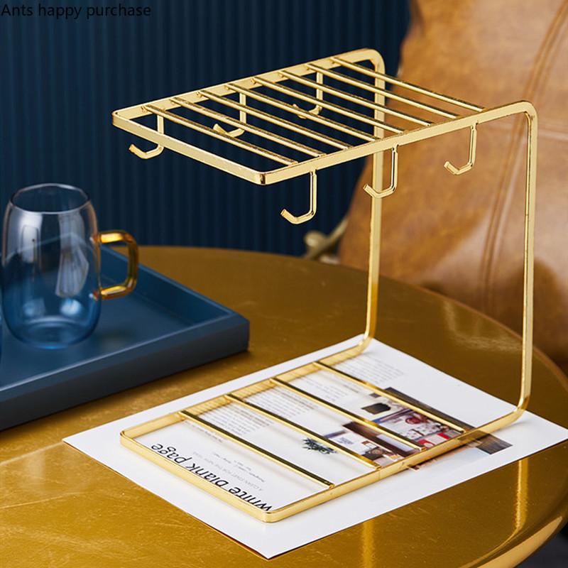 Cup Storage Rack Shelf Metal Cup Holder Double Layer Drain Rack Wooden Storage Tray Home Decorative Racks Cup Tumbler Holders