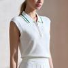 Womens Knit Jacquard Tennis Set Sleeveless Zipper Collar Top High-Waisted Pleated Skirt Sport Suit Gym Running Dance