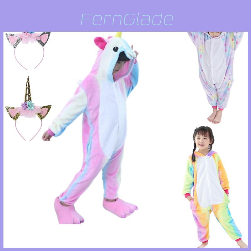 Fluffy Flannel Unicorn Hooded Pajamas Jumpsuit For Kids Winter