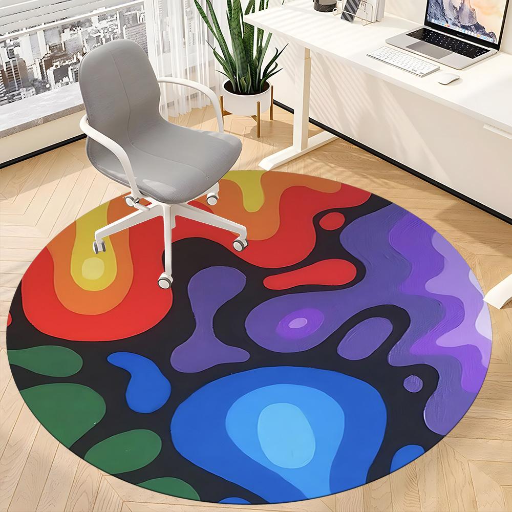 1pc Abstract Colors Office Round Area Rug, Indoor Mat Suitable For Office, Under Office Chairs Bedroom Living Room Home Decor, Room Deco