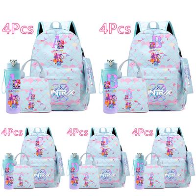 4Pcs/set New Anime Printed Backpack Large Capacity Bookbag HandBag Case Bag with 750ml Water Bottler Boy Girl SchoolBag Mochila