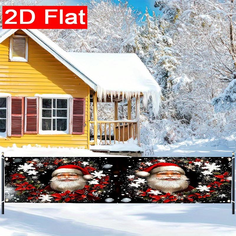 Santa Claus Porch Banner, Winter Holiday Christmas New Year Party Design, Polyester Outdoor Garden Porch Fence Wall Decoration