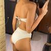 S - XL Bandeau Wrinkled Female Swimsuit High Waist Bikini Women Swimwear Two-pieces Bikini Set Bather Bathing Suit Swim