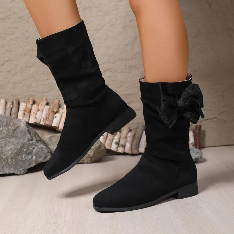 Fashion Ladies Shoes 2025 Fashion Slip-on Women's Boots New Butterfly-knot Modern Boots Women Winter Plus Size Mid-Calf Boots Zapatos