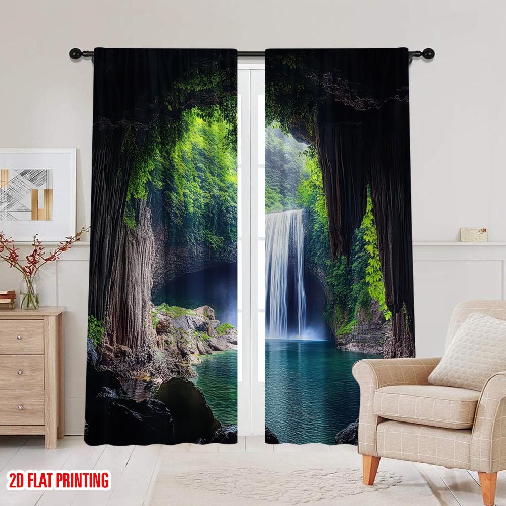 2D flat printing 2pcs Party Window Curtains hole Durable 100% Polyester Fabric  Without Electricity Party Decorations Perfect for