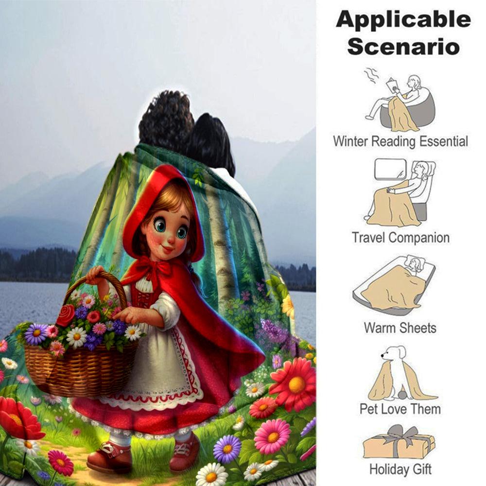 Little Red Riding Hood Holding Flower Basket Birch Forest Print Flannel Blanket Soft Warm Throw Blanket For Sofa Bedroom