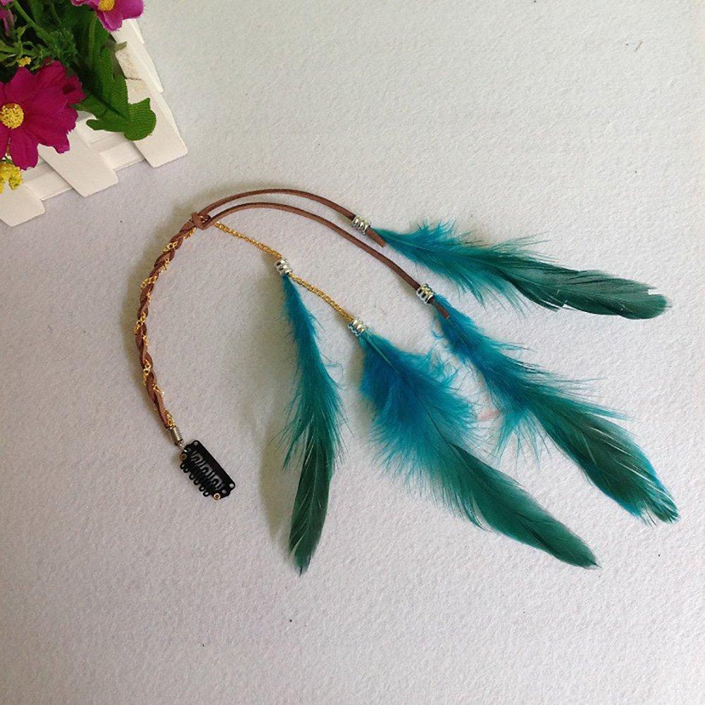 6PCS Women Lady Handmade Boho Hippie Hair Extensions with Feather Clip Comb DIY Accessories Hairpin Headdress