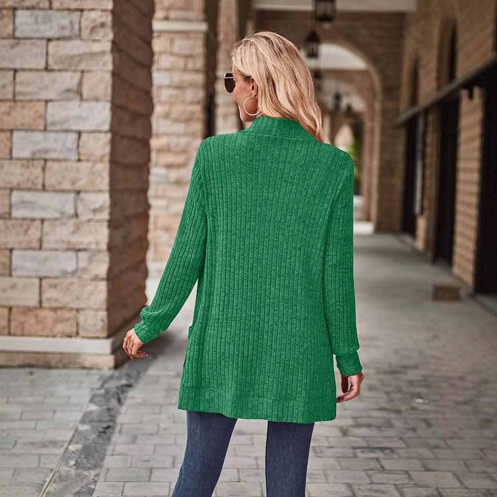 Damen Strickjacke mit langen Ärmeln, V-Ausschnitt, offene Vorderseite, lässiger lockerer Schnitt, Mantel