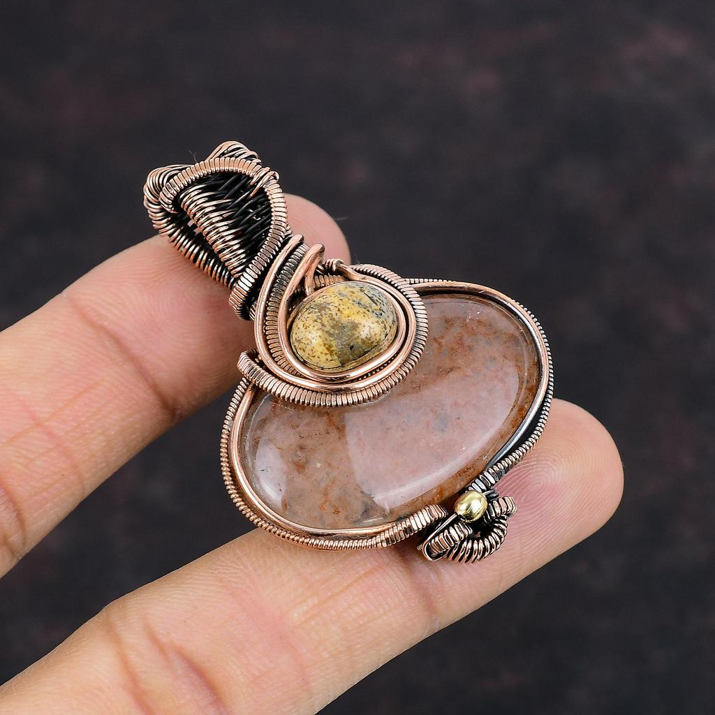 Sunstone Pendant Copper Wire Wrapped Pendant Picture Jasper Pendant Wire Wrap Gemstone Jewelry Handmade Pendant Gift For Her Copper Jewelry