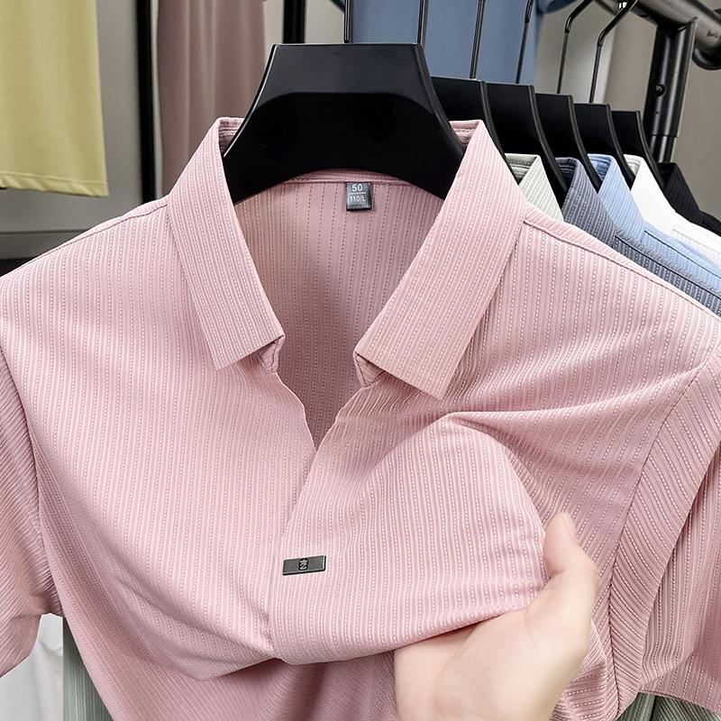 Klasická polokošile s krátkým rukávem a klopou po celé délce, business casual, límeček s knoflíčky, pánská