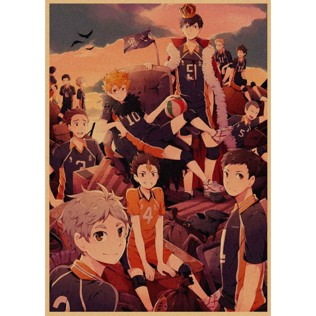 Haikyuu!! Retro Kraft Poster: Hinata Shoyo & Kageyama Tobio Decorative Wall Art