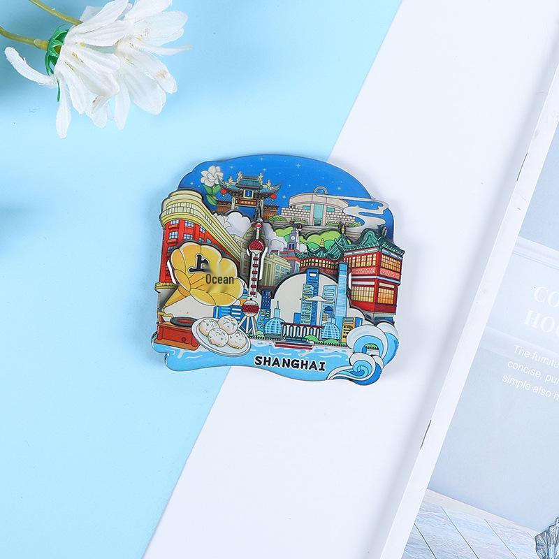 National City Scenic Cartoon Holz-Epoxid-Kühlschrankmagnet