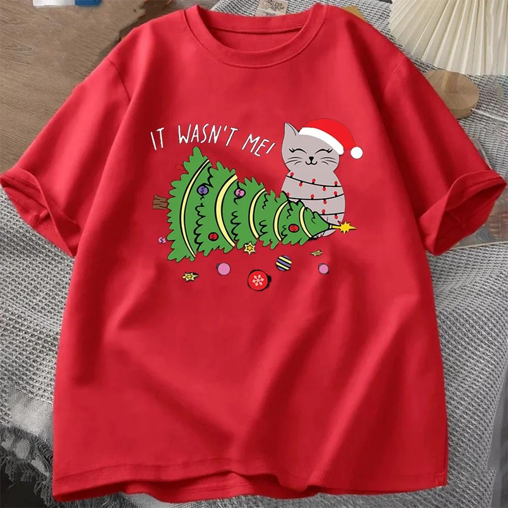 Merry Christmas Men T-Shirt Cat Lover Anta Claus Elf O-Neck Short Sleevefestive Holiday Season It Was Cat Casual Tops