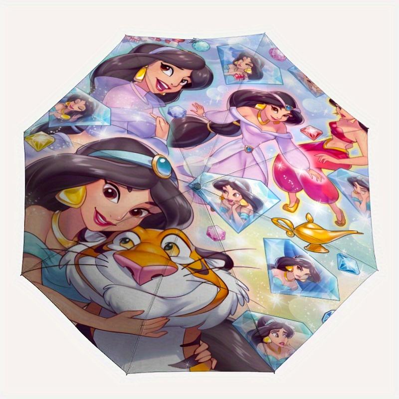 Aladdin Princess Jasmine Automatic Opening and Closing Umbrella, Lightweight 3-Fold, With Cute Cartoon Characters, Suitable for Home, Outdoo