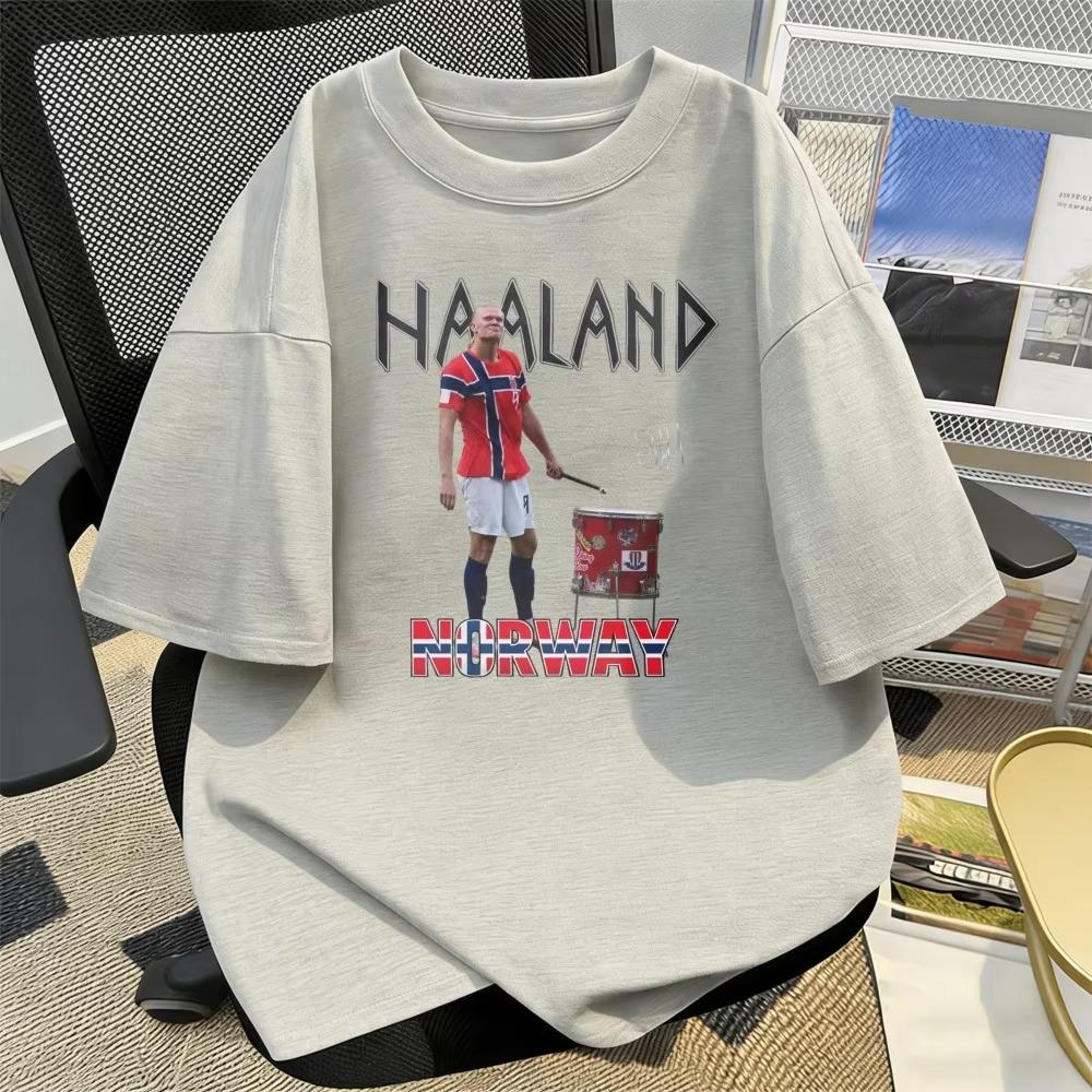 Erling Haaland Norvegia Maglietta Vintage Uomo e Donna Abbigliamento Estivo Moda Alta Qualità Manica Corta Top Streetwear