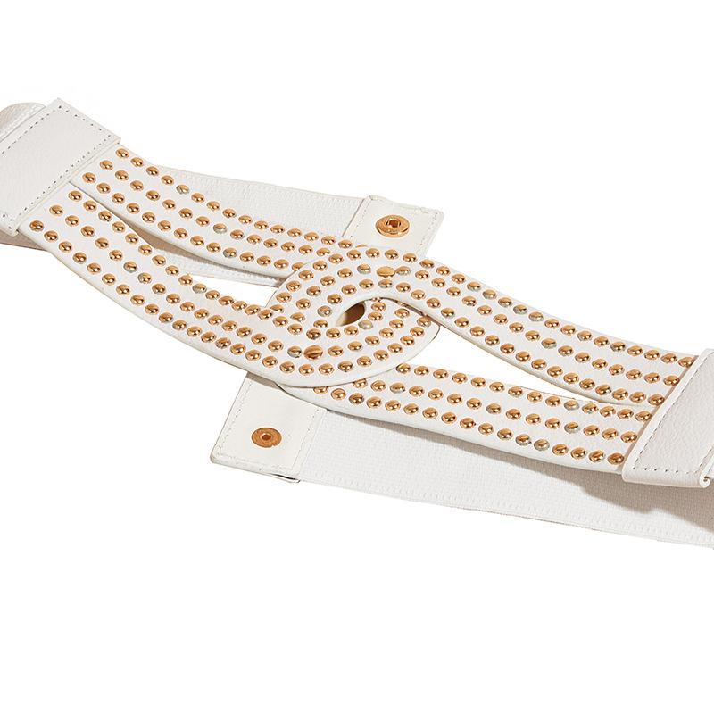 Punk Style Rivet Wide Waist Seal, Dress with Versatile Elastic Elastic Waist Belt for Women
