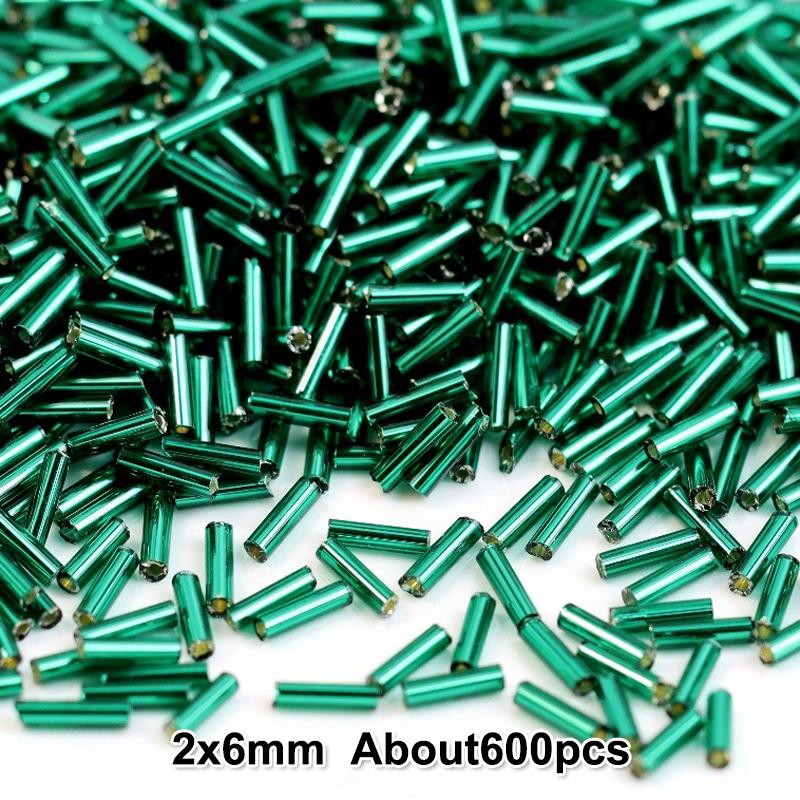 2x6mm Colorful Silver Core Czech Glass Seed Bugle Beads Tube Spacer Beads For Jewelry Making Garment Sewing Accessory