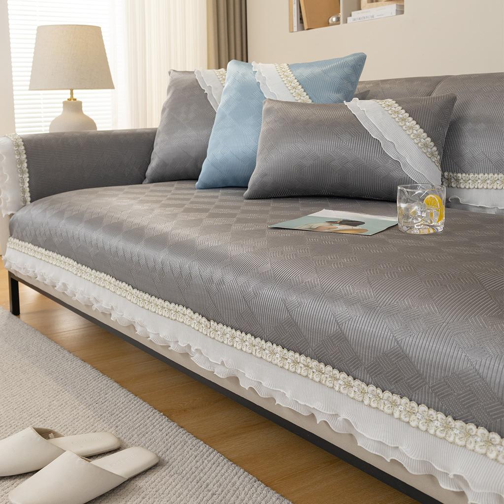 Ice Silk Sofa Cushion Summer Light Luxury Modern High-End Cream Style Sofa Cover Non-Slip Seat Cushion for Summer Backrest Cover Towel