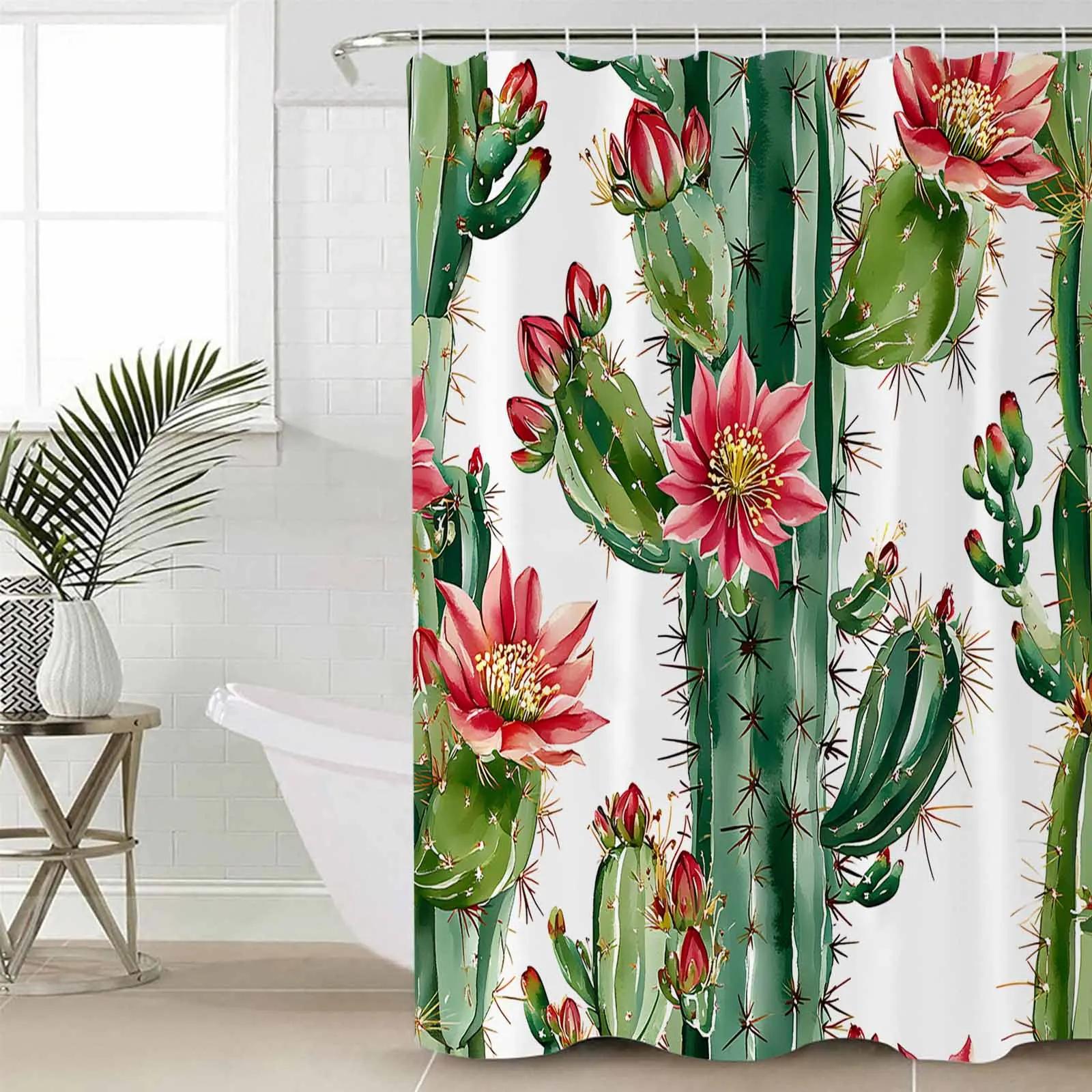 

Watercolor Succulent Cactus Shower Curtains Waterproof Bath Curtains Home Decor Modern Luxury Bathroom Curtain W60H190(CM)-1 Pcs