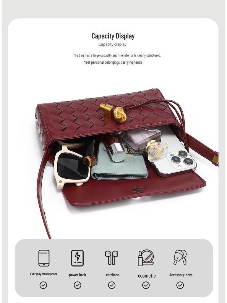 2025 Neue handgewebte kleine quadratische Umhängetasche mit Hardware-Verschluss für Damen