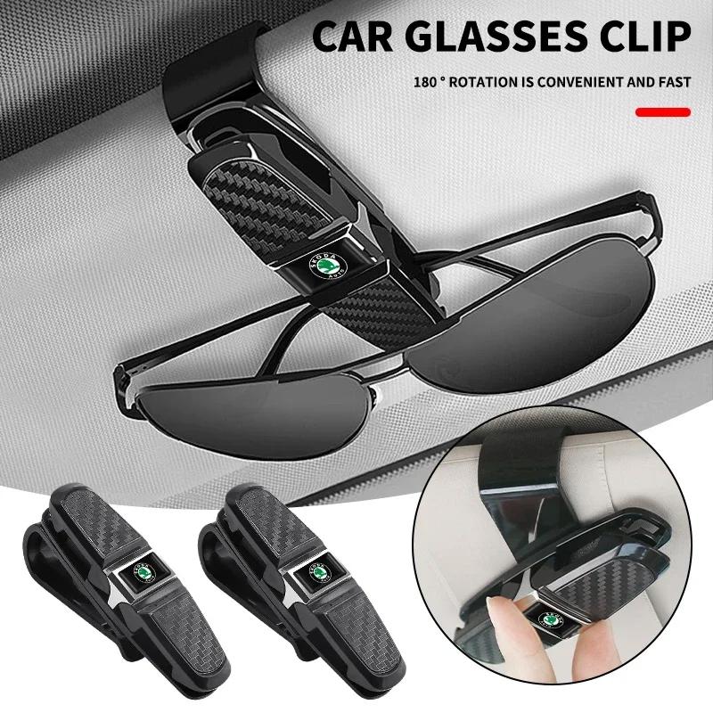 Car Sun Visor Glasses Case Card Ticket Holder Sunglasses Clip Auto Fastener Accessories For Skoda Kodiaq Rs 2019 2020 2021 2022 WL5