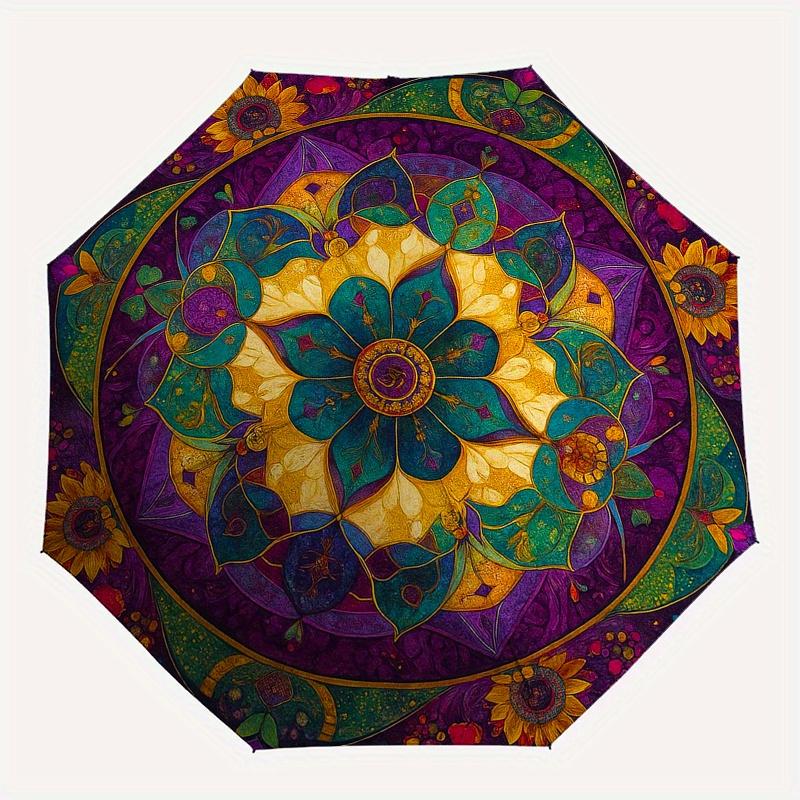 Colorful Mandala Art Print: Vibrant Floral Design for WallsUmbrella, Portable 3-Fold Compact Umbrella,Christmas Gift ES387