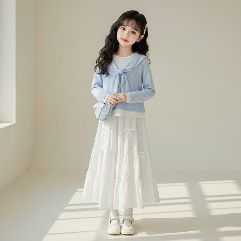 Girls' Sweet Set - Children's Fashion Long-Sleeved Top and Half-Dress Set