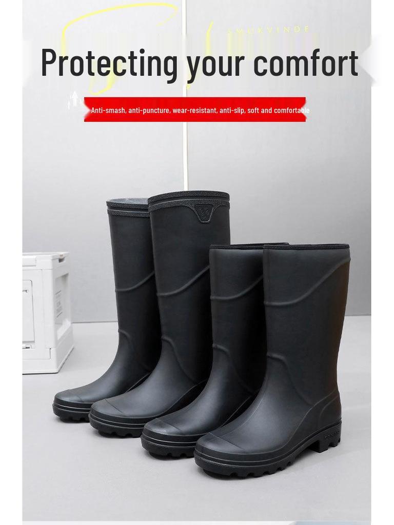 Men's Waterproof High-Top PVC Rubber Boots: Mid-Calf Rain & Construction Labor Protection Shoes