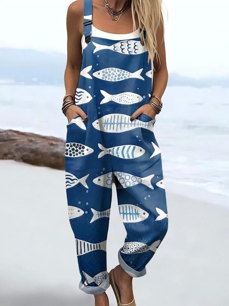 Bretelle da donna Jumpsuit estiva da donna con stampa retrò europea e americana