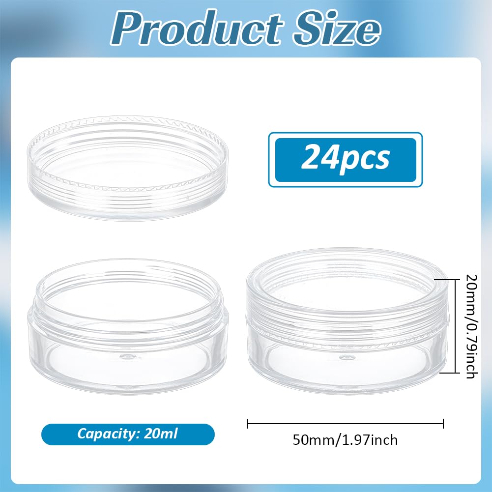 BENECREAT 24-Piece Set of 20ml Small Round Cases for Beads, Cosmetics, and Nail Art Parts, Refillable Containers, and Small Item Storage Boxes, Clear