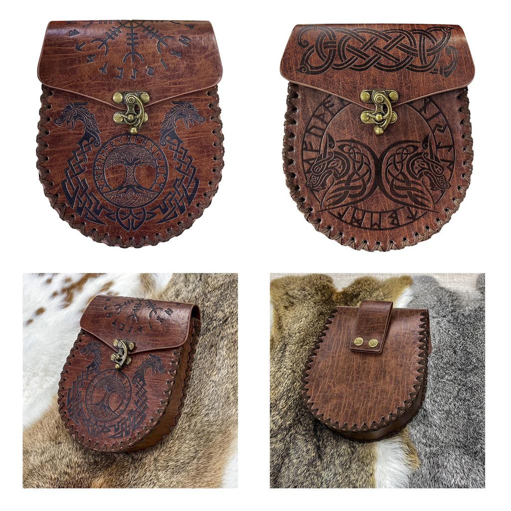 Leather Medieval Belt Pouch, Purse Handmade Style for Game Costume Halloween Knight