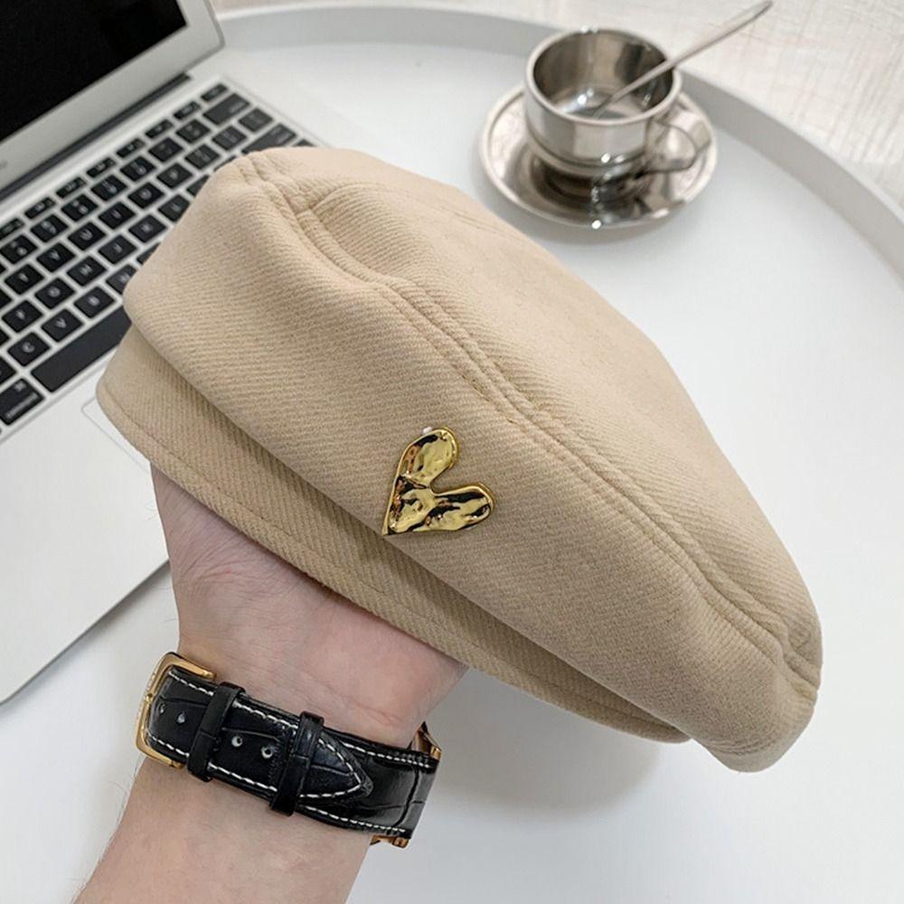 Atmungsaktive Vintage Herz Baskenmützen Einfarbig Liebe Malermütze Lässige Damen Strickmütze