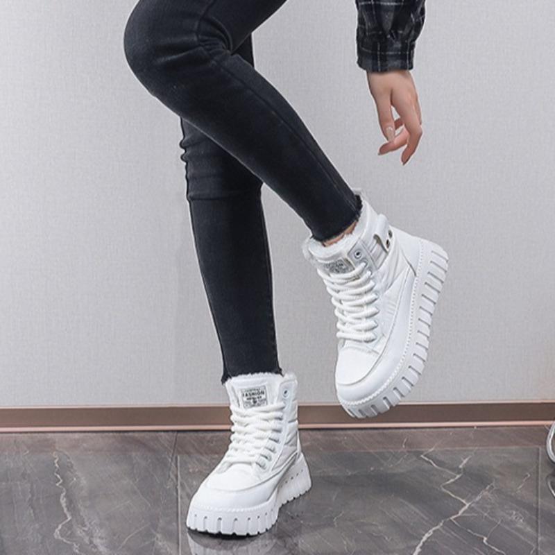 Damen Fleecegefütterte Schneestiefel Heißer Verkauf Marke Schnürung Plateau High Top Stiefeletten Rutschfeste Gummisohle Damen Freizeitschuhe Mujer
