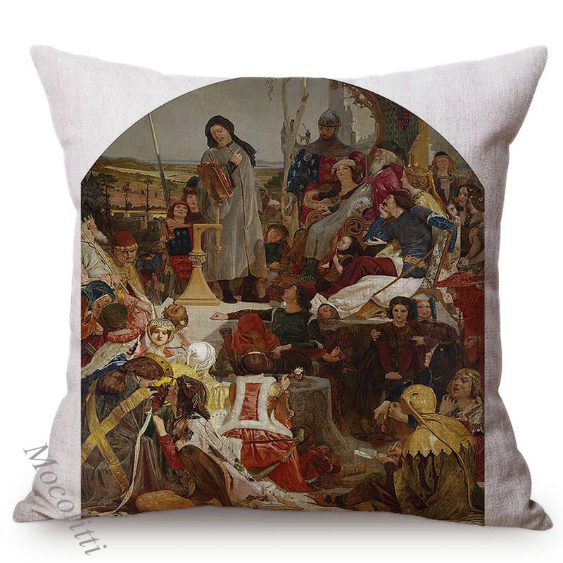 Euro Vintage Oil Painting Sofa Decoration Pillow Case Old Society Story Pattern Cotton Linen Square Cushion Cover Almofadas
