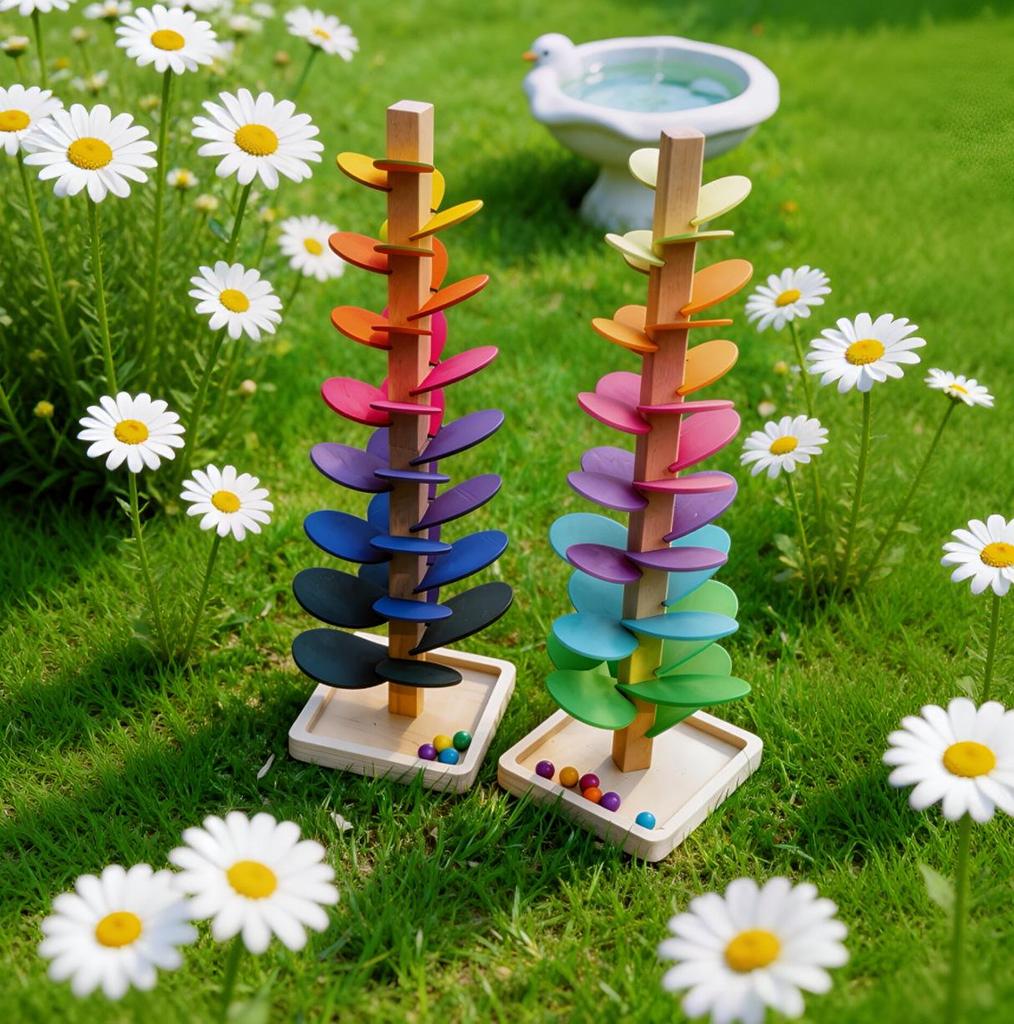 Macaron-Colored Beech Wood Music Tree: Montessori Sensory Roller Ball Toy for Early Learning