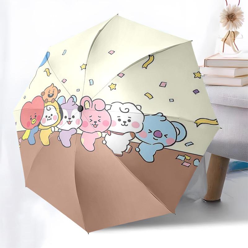 1pc BT21 Characters Outdoor Umbrella - Automatic Opening/Closing, Portable 3-Fold Design, 8-Rib Iron Frame, Perfect Gift for Fans, Travelers, Dai