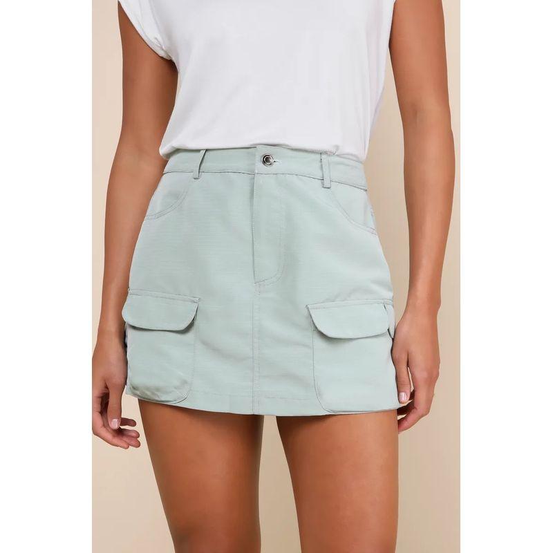 

Foreign Trade Lu s High Waist Slimming Spring and Summer New Cool Chic Gyaru Green Pocket Decoration Elegant Fashion Skirt Pants Light green 2XL