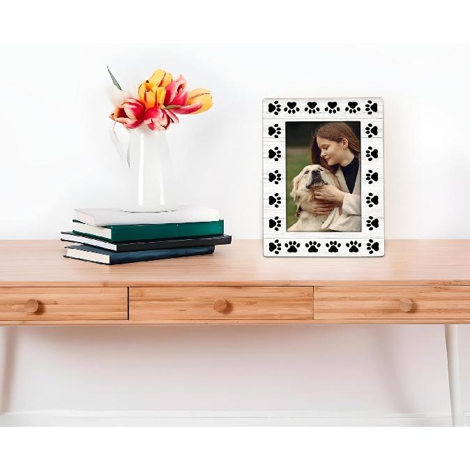 Paw Print Dog Cat Picture Frame 4x6, Dog Cat Gifts Wooden Picture Frame, Dogs Photo Frames, DogFrame, CatFrame, Gifts for DogLovers CatLovers