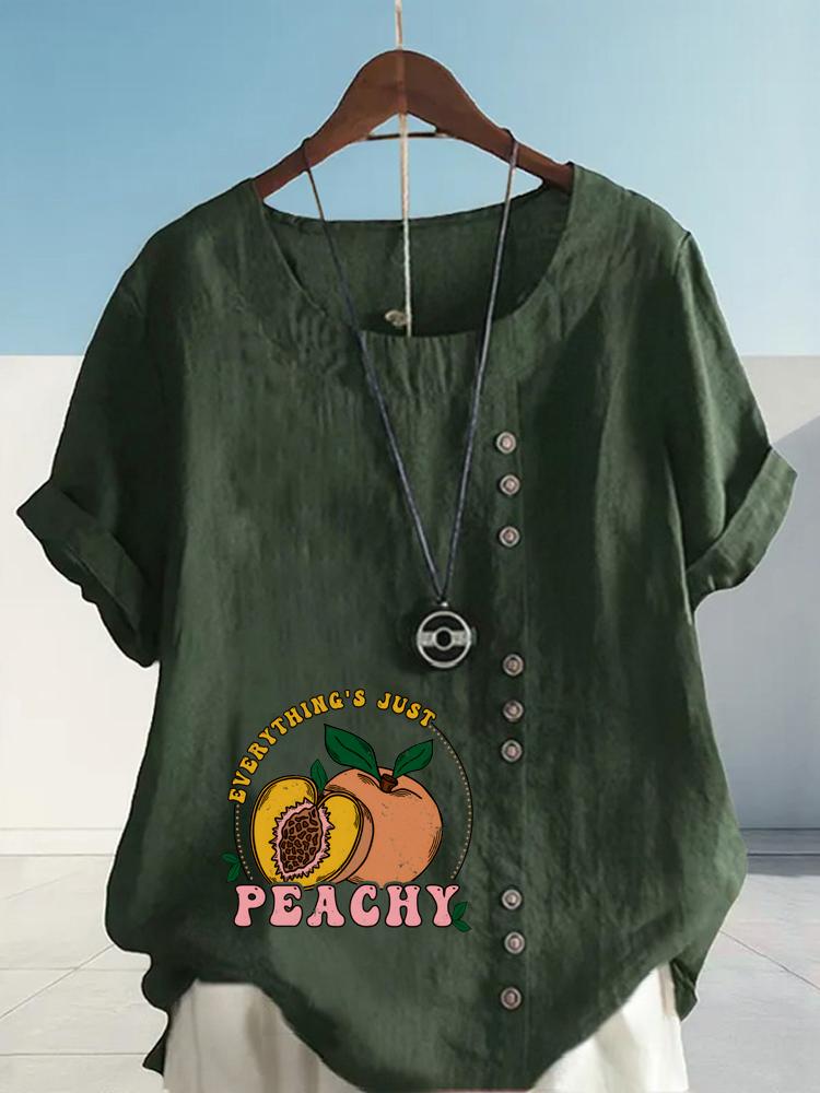 Women's Fashion Peach Letters Print Shot Sleeve T-shirt Loose Cotton Shirt Casual Loose Summer Blouse Tops Plus Size
