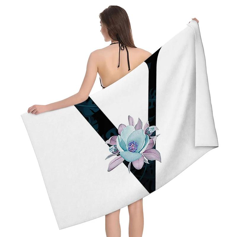 1pz Ghirlanda di fiori con motivo a lettere Telo da spiaggia, Coperta da spiaggia in microfibra ultra-fine, Asciugamano da bagno altamente assorbente, Adatto