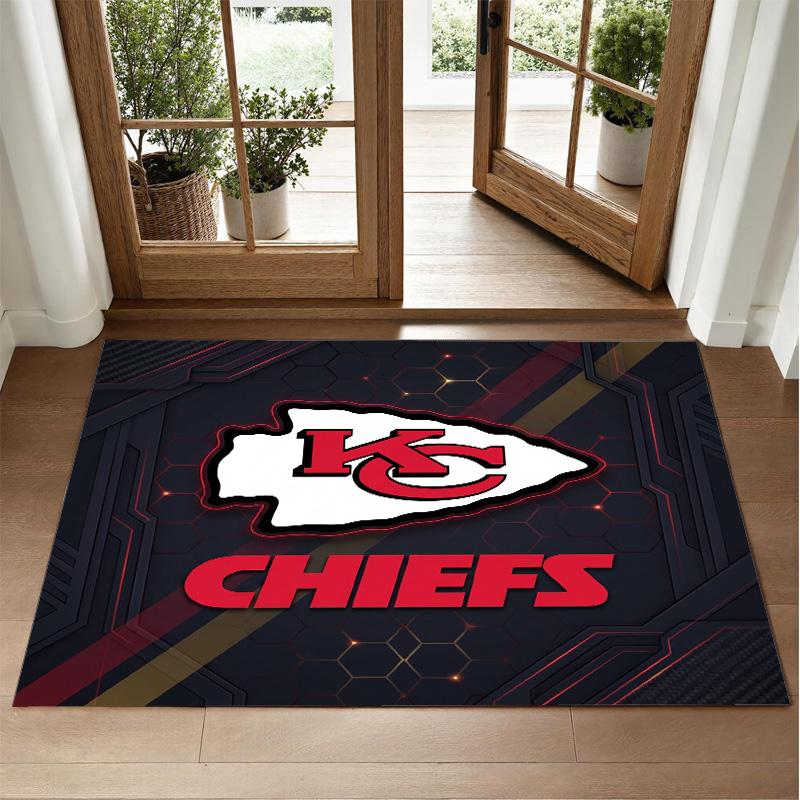 Kansas City Chiefs Design Crystal Velvet Rug Soft Decorative Mat for Bedroom Entrance